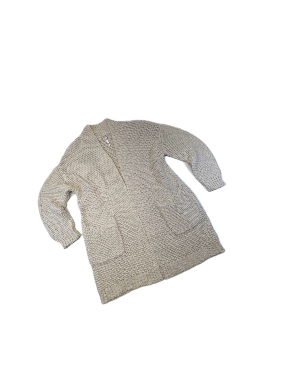 Paper Label Cream Chunky Knit Longline Cardigan Sweater 100% Cotton Large L